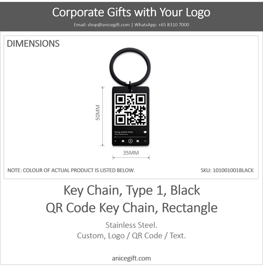 Key Chain, Type 1, Black | QR Code Key Chain, Rectangle