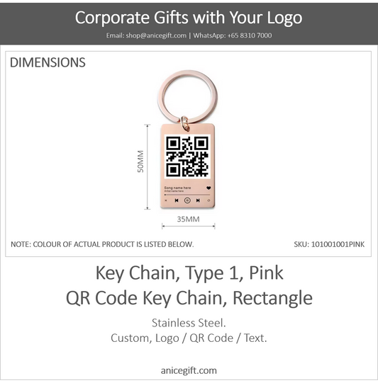 Key Chain, Type 1, Pink | QR Code Key Chain, Rectangle