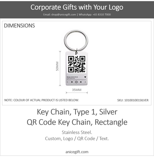Key Chain, Type 1, Silver | QR Code Key Chain, Rectangle
