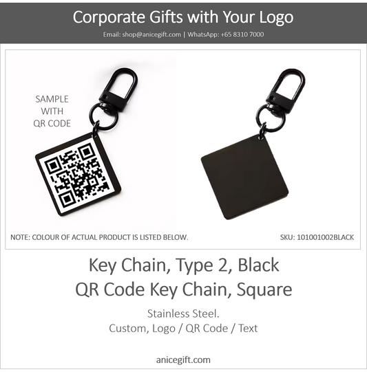 Key Chain, Type 2, Black | QR Code Key Chain, Square