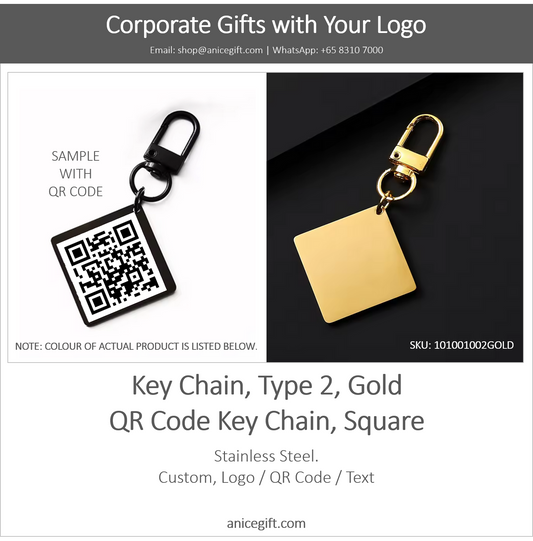 Key Chain, Type 2, Gold | QR Code Key Chain, Square
