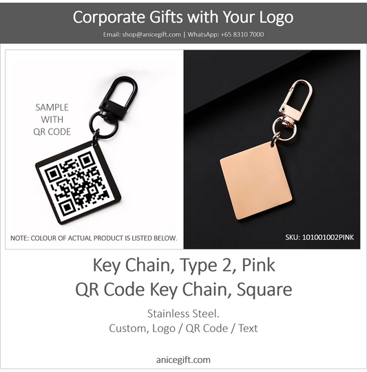 Key Chain, Type 2, Pink | QR Code Key Chain, Square
