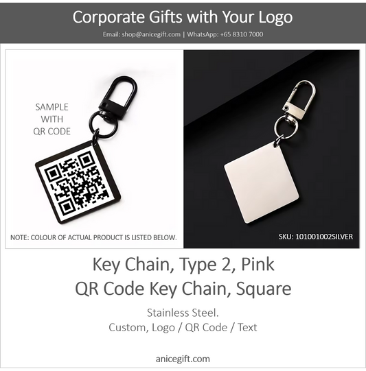 Key Chain, Type 2, Silver | QR Code Key Chain, Square