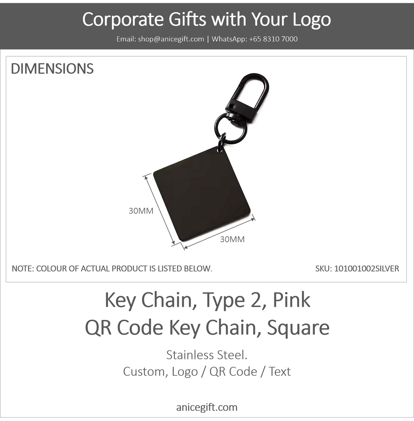 Key Chain, Type 2, Silver | QR Code Key Chain, Square