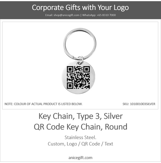 Key Chain, Type 3, Silver | QR Code Key Chain, Round