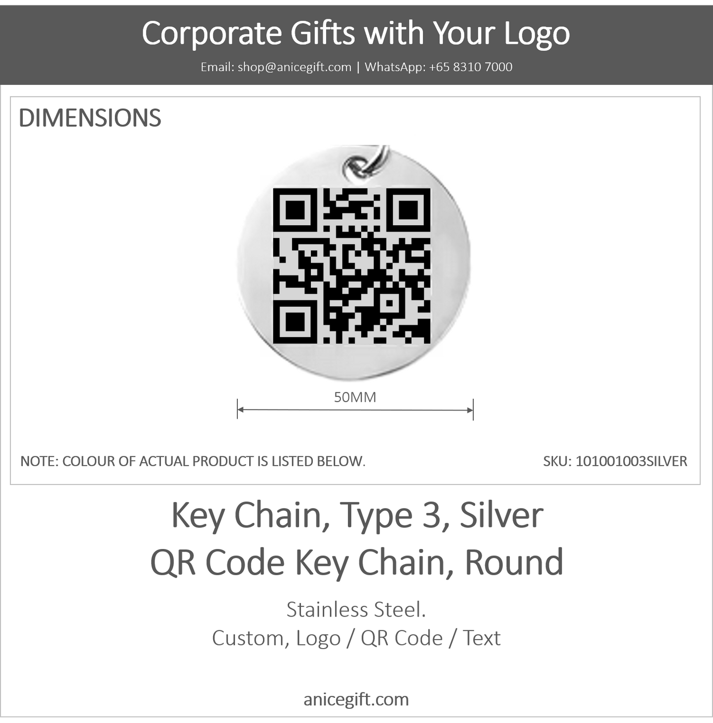 Key Chain, Type 3, Silver | QR Code Key Chain, Round