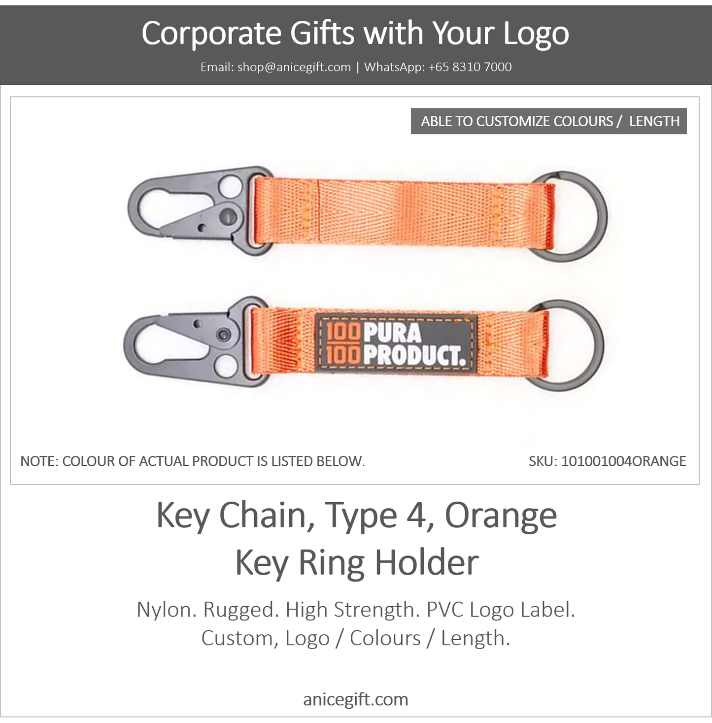 Key Chain, Type 4, Orange | Key Ring Holder