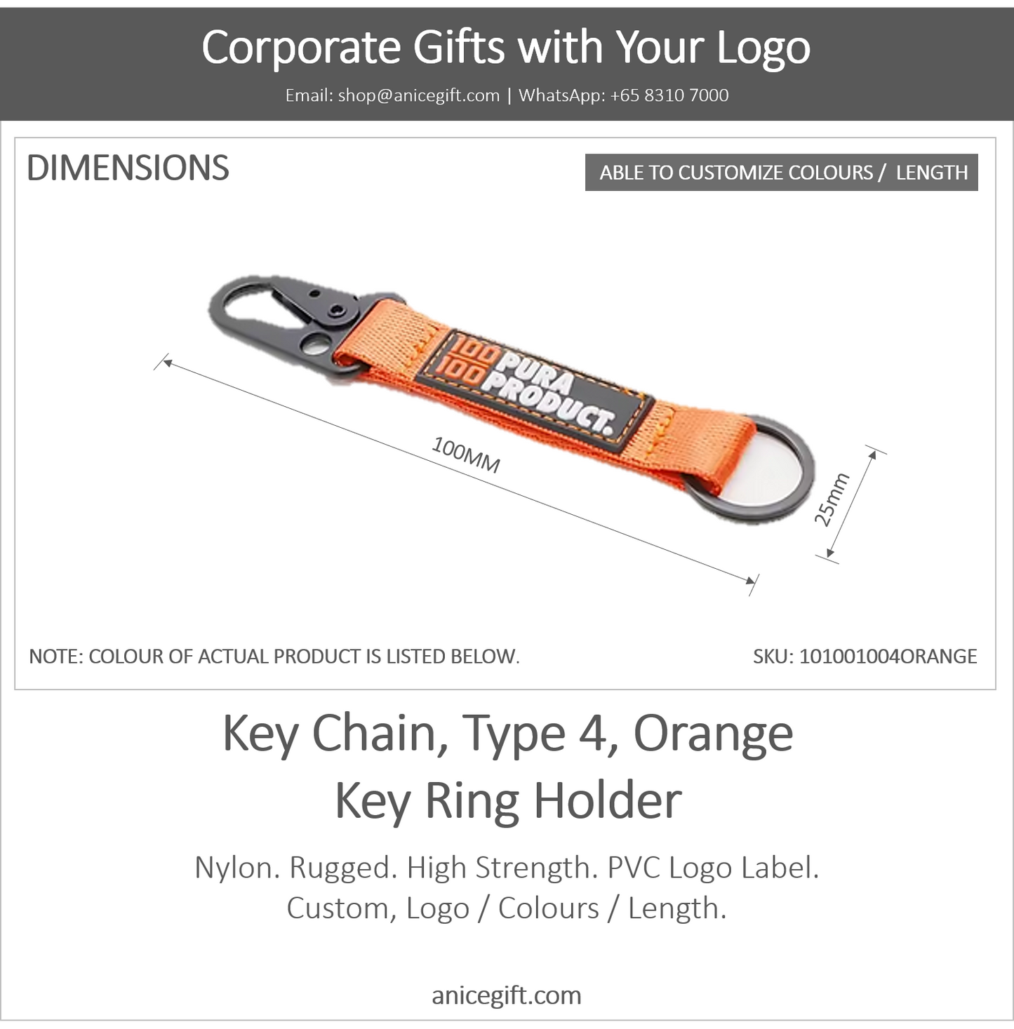 Key Chain, Type 4, Orange | Key Ring Holder