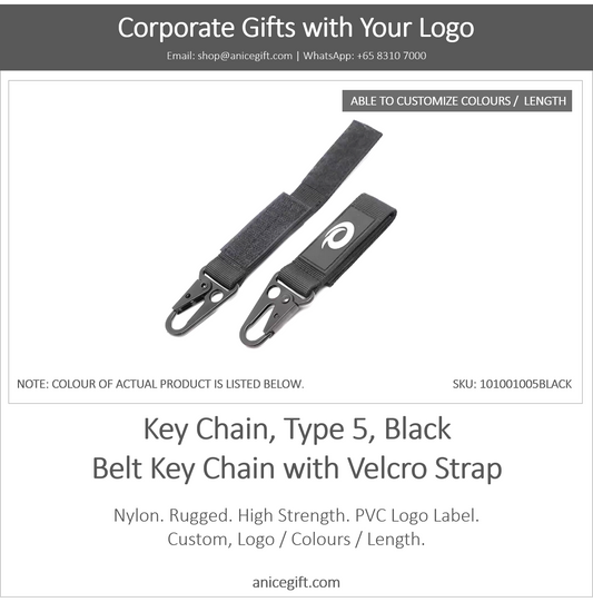 Key Chain, Type 5, Black | Belt Key Chain wtih Velcro Strap
