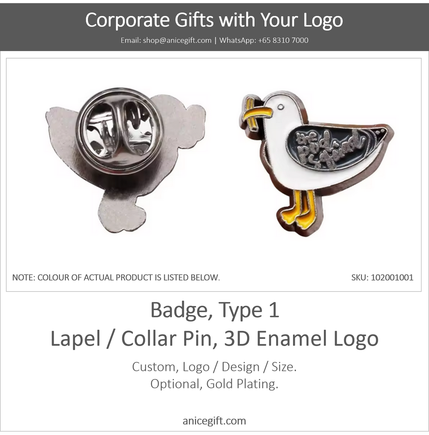 Badge, Type 1 |  Collar Pin / Lapel Pin , 3D Enamel Logo
