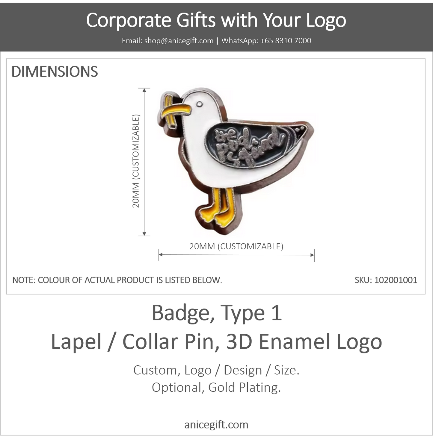 Badge, Type 1 |  Collar Pin / Lapel Pin , 3D Enamel Logo