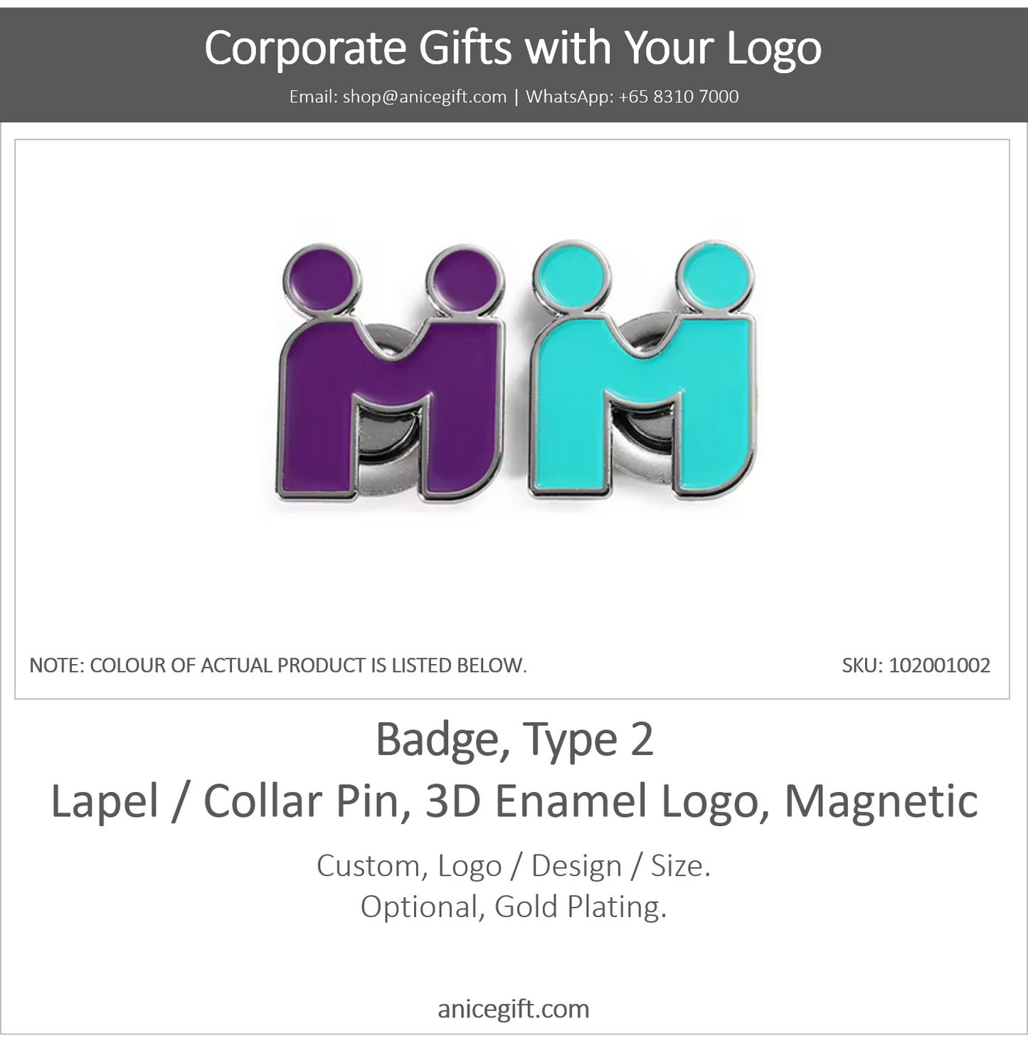 Badge, Type 2 |  Collar Pin / Lapel Pin , 3D Enamel Logo, Magnetic