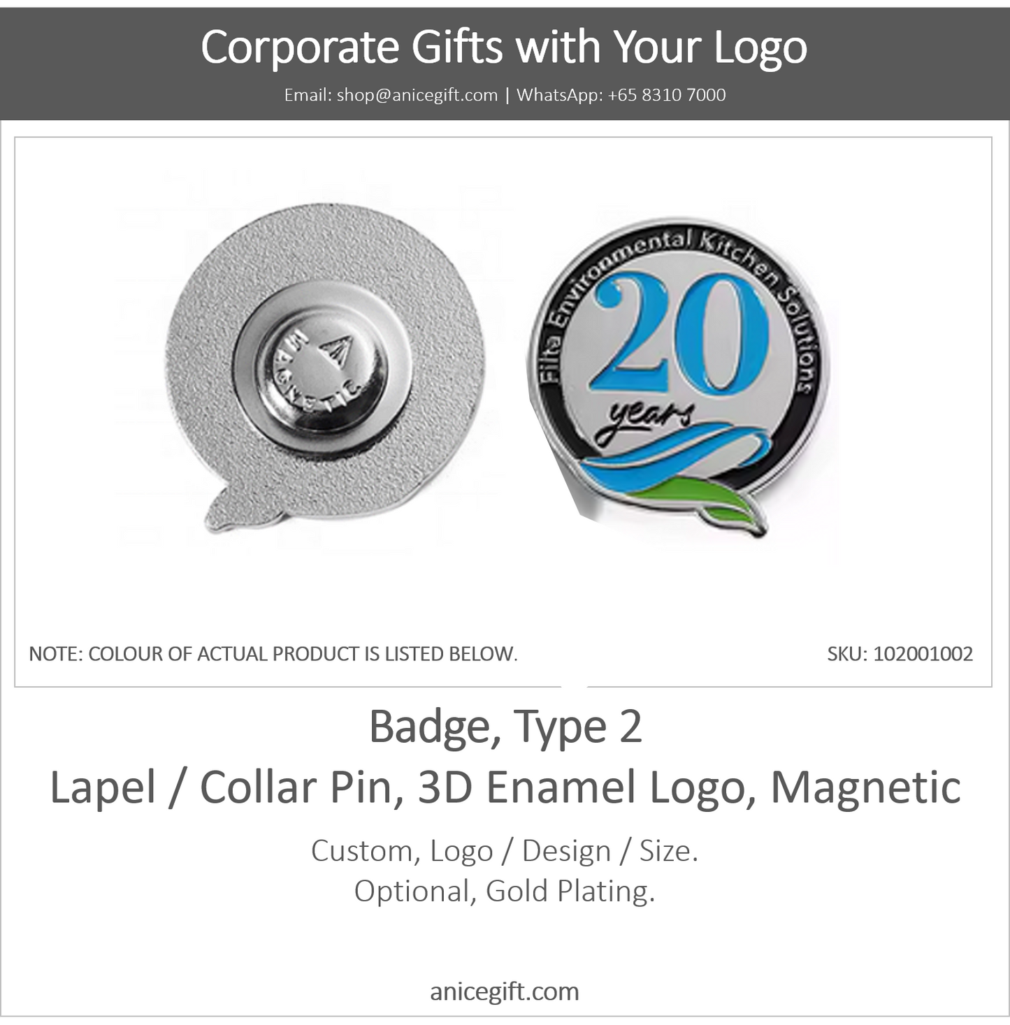Badge, Type 2 |  Collar Pin / Lapel Pin , 3D Enamel Logo, Magnetic