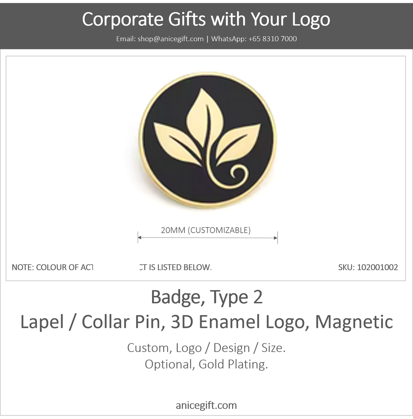Badge, Type 2 |  Collar Pin / Lapel Pin , 3D Enamel Logo, Magnetic