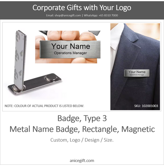 Badge, Type 3 |  Metal Name Badge, Rectangle, Magnetic