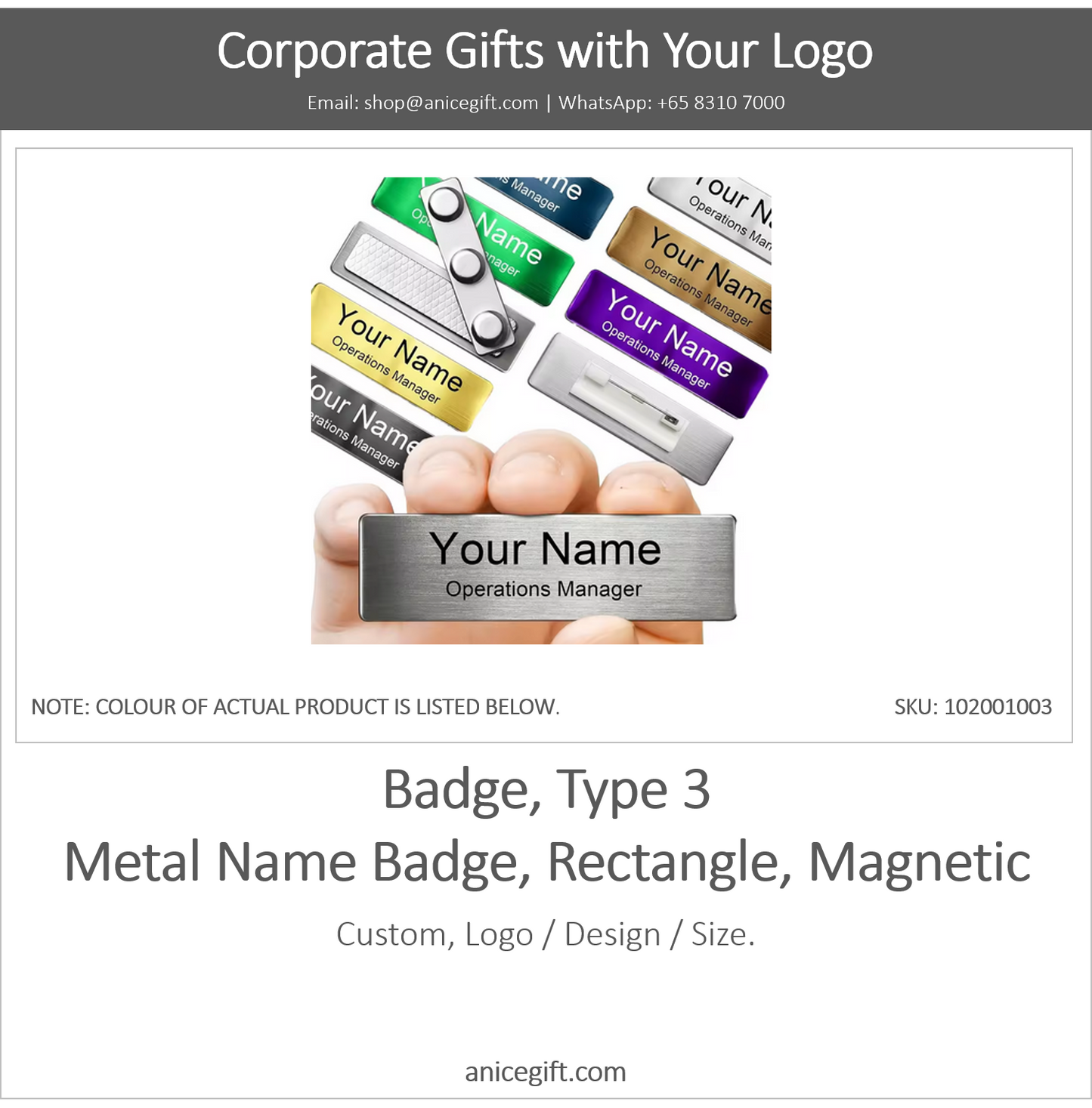 Badge, Type 3 |  Metal Name Badge, Rectangle, Magnetic