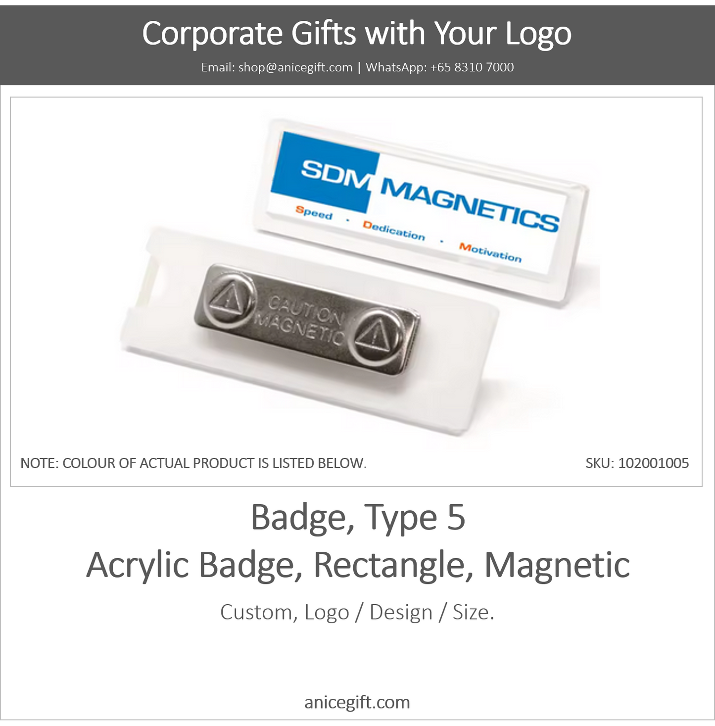 Badge, Type 5 |  Acrylic Name Badge, Rectangle, Magnetic