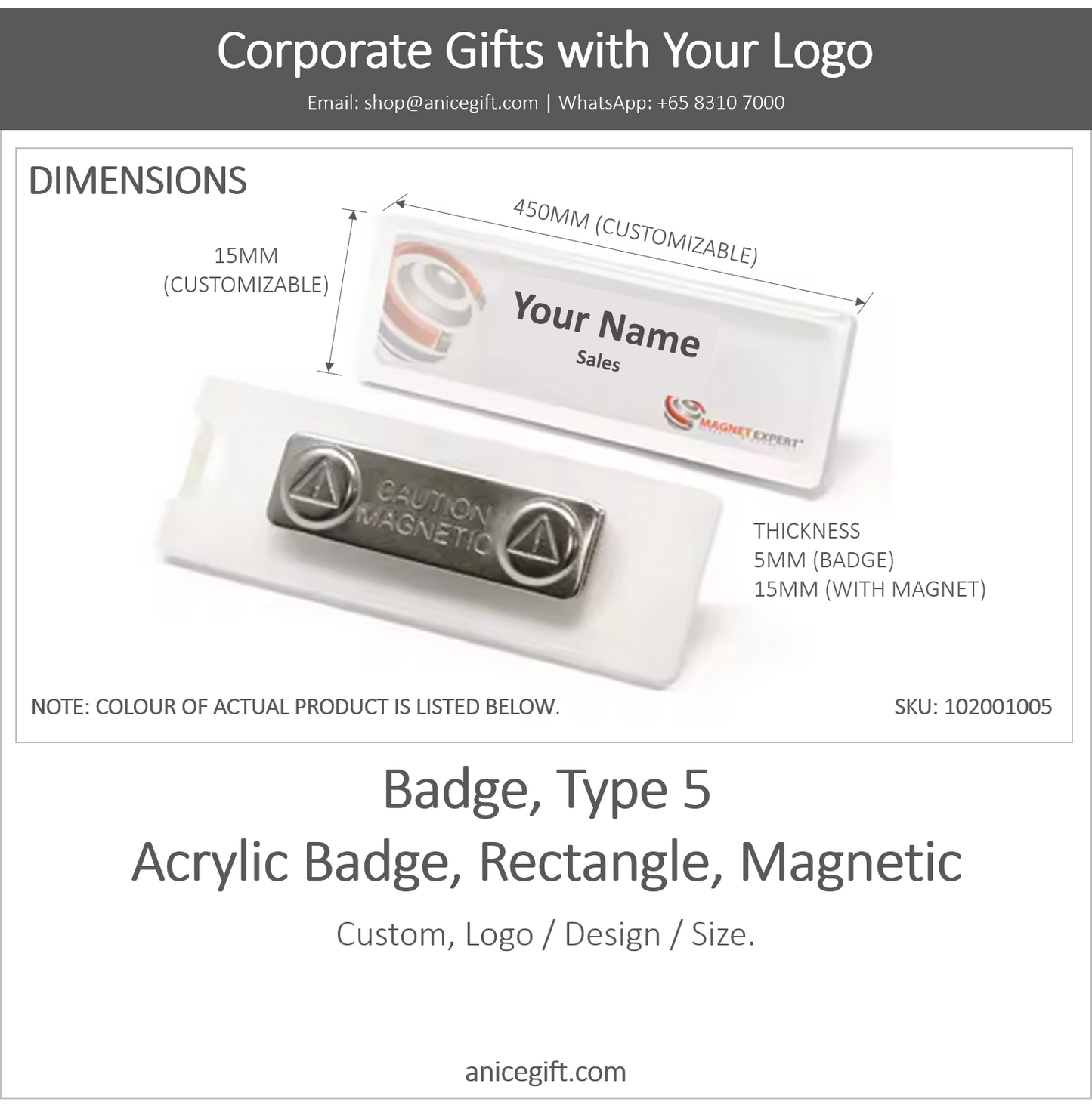 Badge, Type 5 |  Acrylic Name Badge, Rectangle, Magnetic
