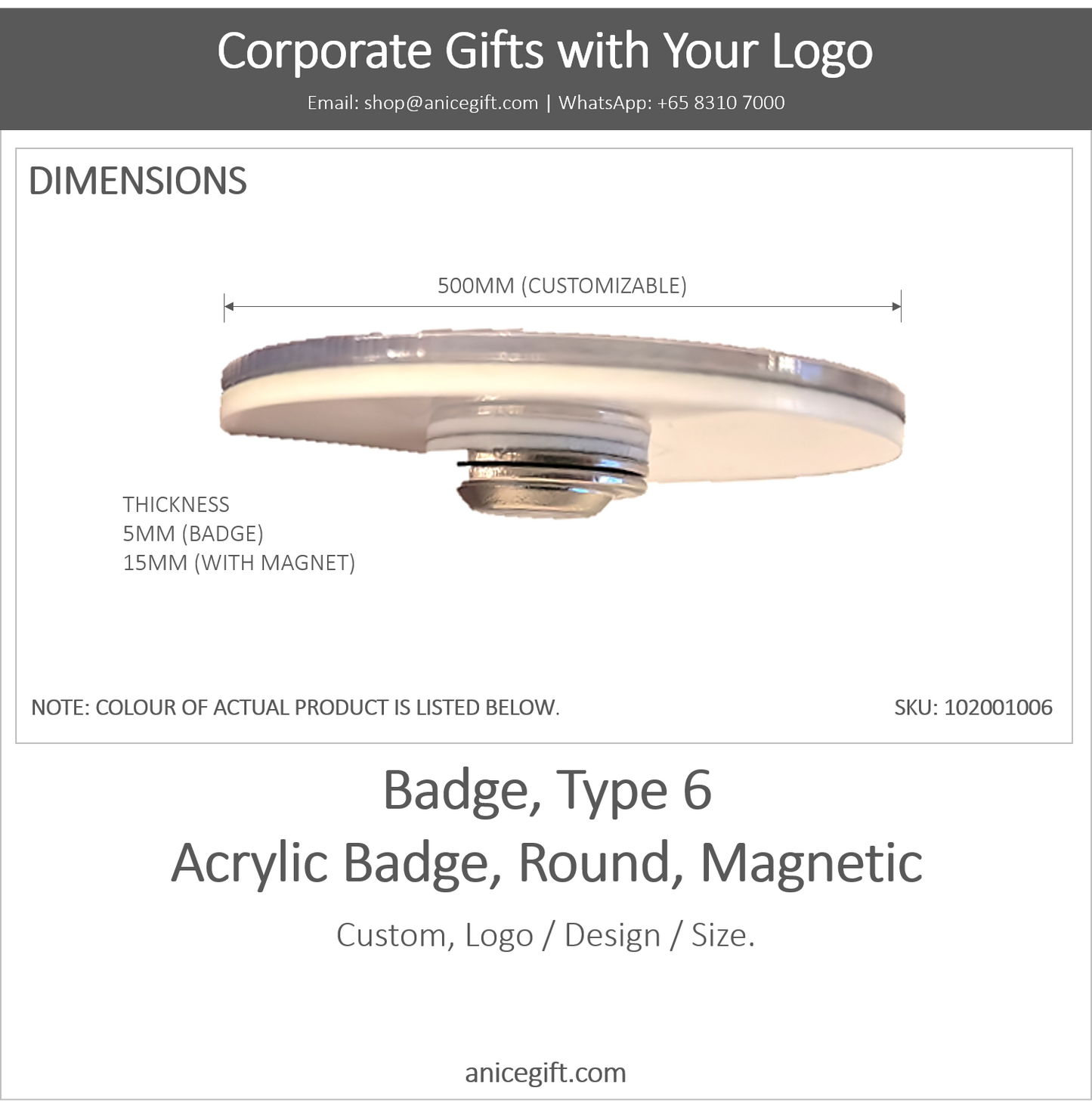 Badge, Type 6 |  Acrylic Name Badge, Round, Magnetic