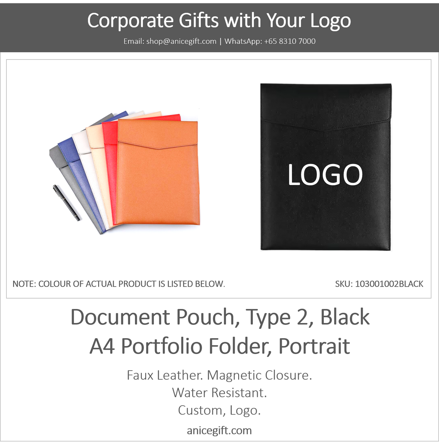 Document Pouch, Type 2, Black | A4 Portfolio Holder, Portrait