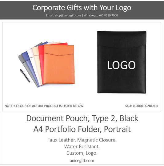 Document Pouch, Type 2, Black | A4 Portfolio Holder, Portrait