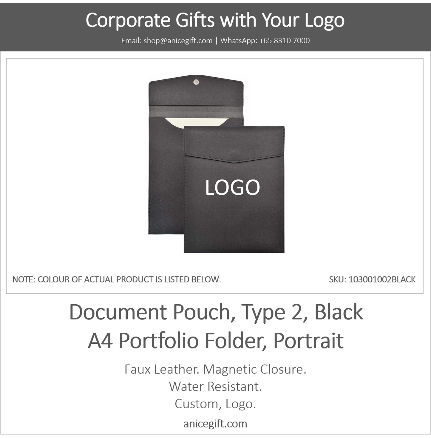 Document Pouch, Type 2, Black | A4 Portfolio Holder, Portrait