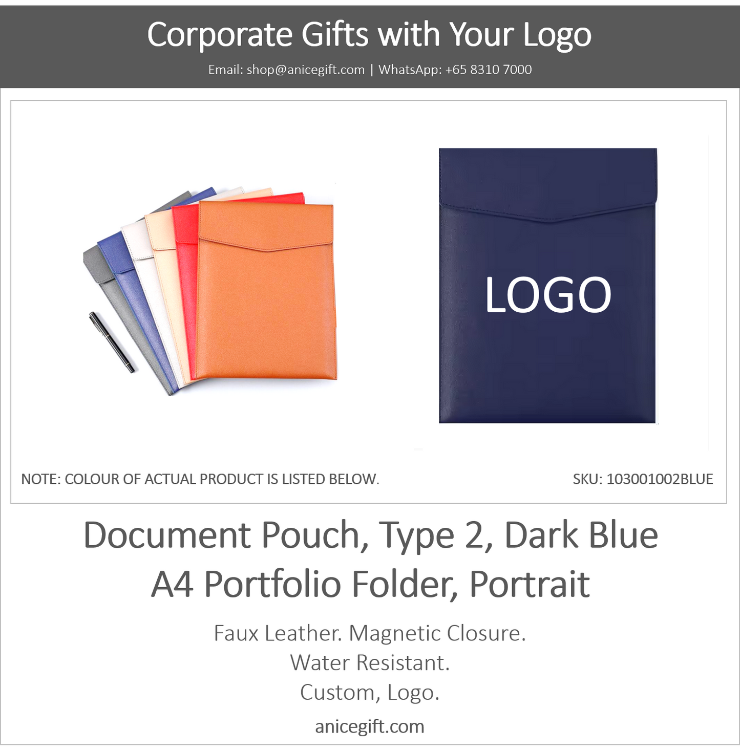 Document Pouch, Type 2, Dark Blue | A4 Portfolio Holder, Portrait