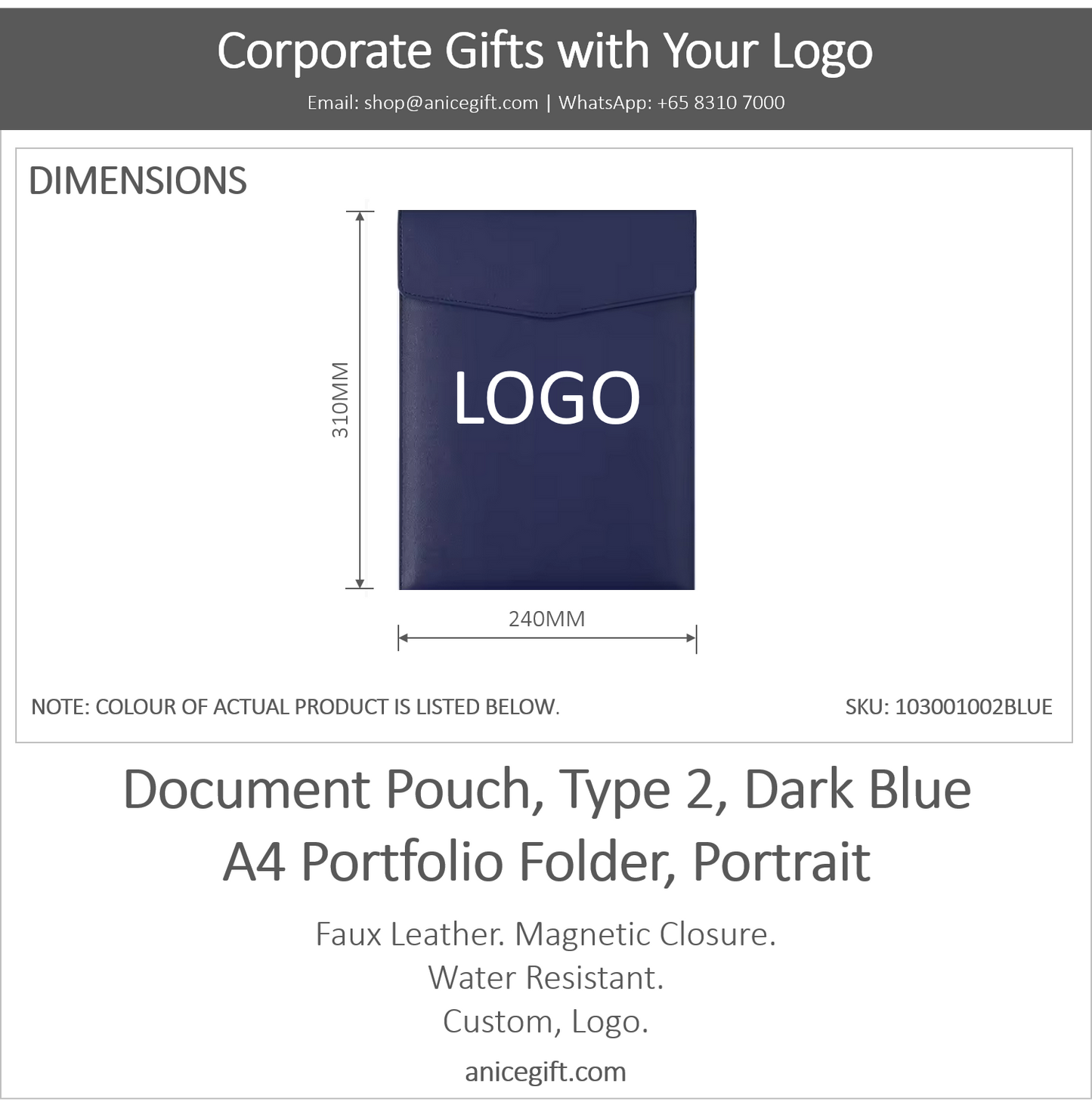Document Pouch, Type 2, Dark Blue | A4 Portfolio Holder, Portrait