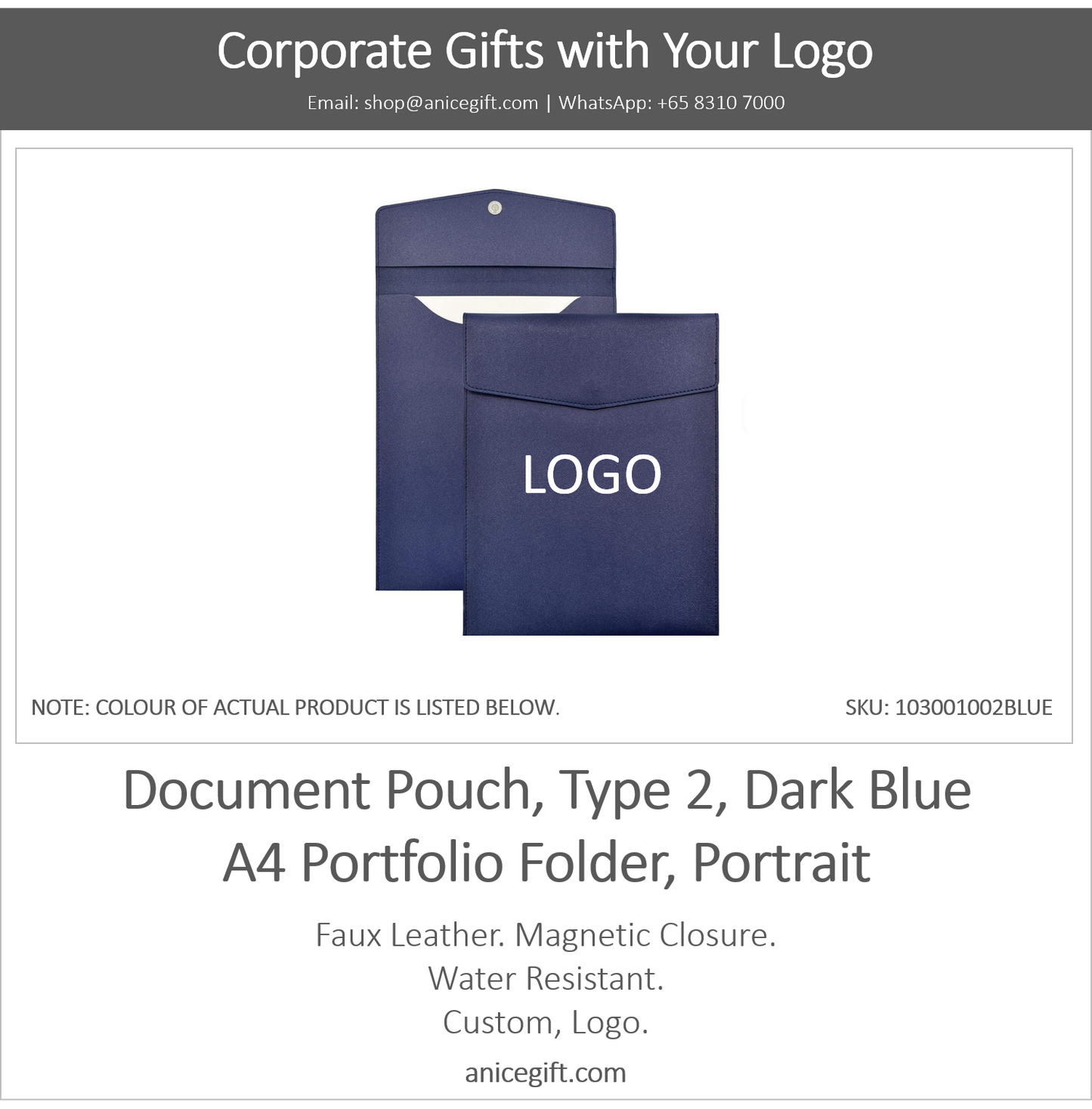 Document Pouch, Type 2, Dark Blue | A4 Portfolio Holder, Portrait