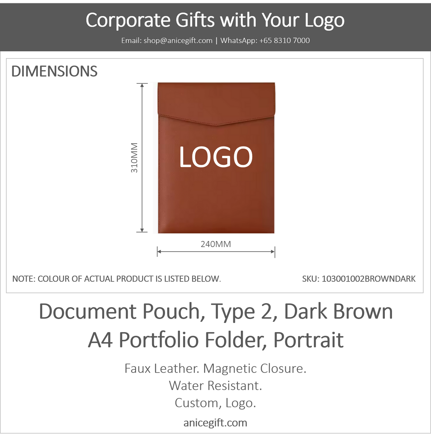 Document Pouch, Type 2, Dark Brown | A4 Portfolio Holder, Portrait
