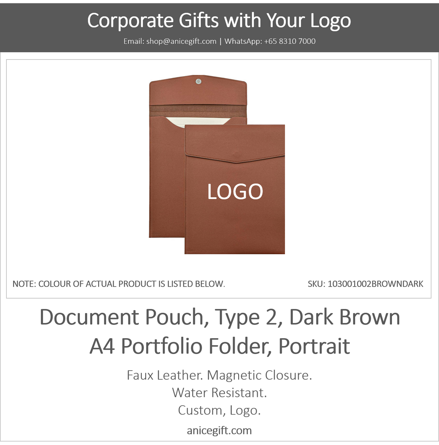 Document Pouch, Type 2, Dark Brown | A4 Portfolio Holder, Portrait