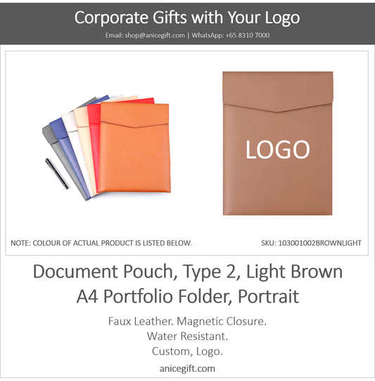 Document Pouch, Type 2, Light Brown | A4 Portfolio Holder, Portrait