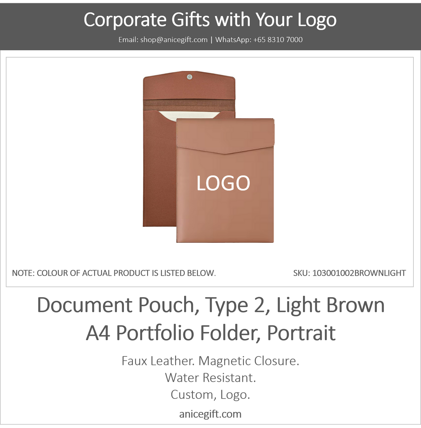 Document Pouch, Type 2, Light Brown | A4 Portfolio Holder, Portrait