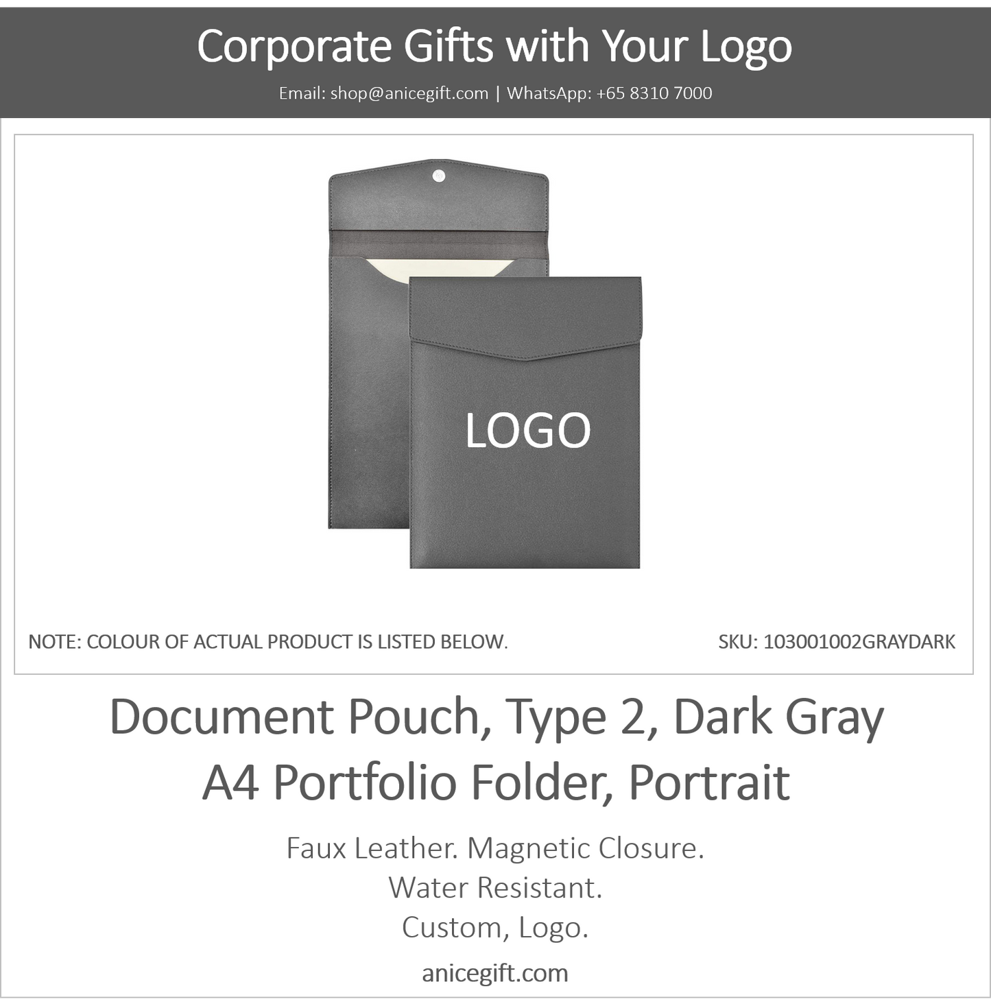 Document Pouch, Type 2, Dark Gray | A4 Portfolio Holder, Portrait