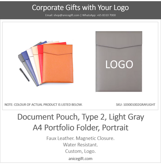 Document Pouch, Type 2, Light Gray | A4 Portfolio Holder, Portrait