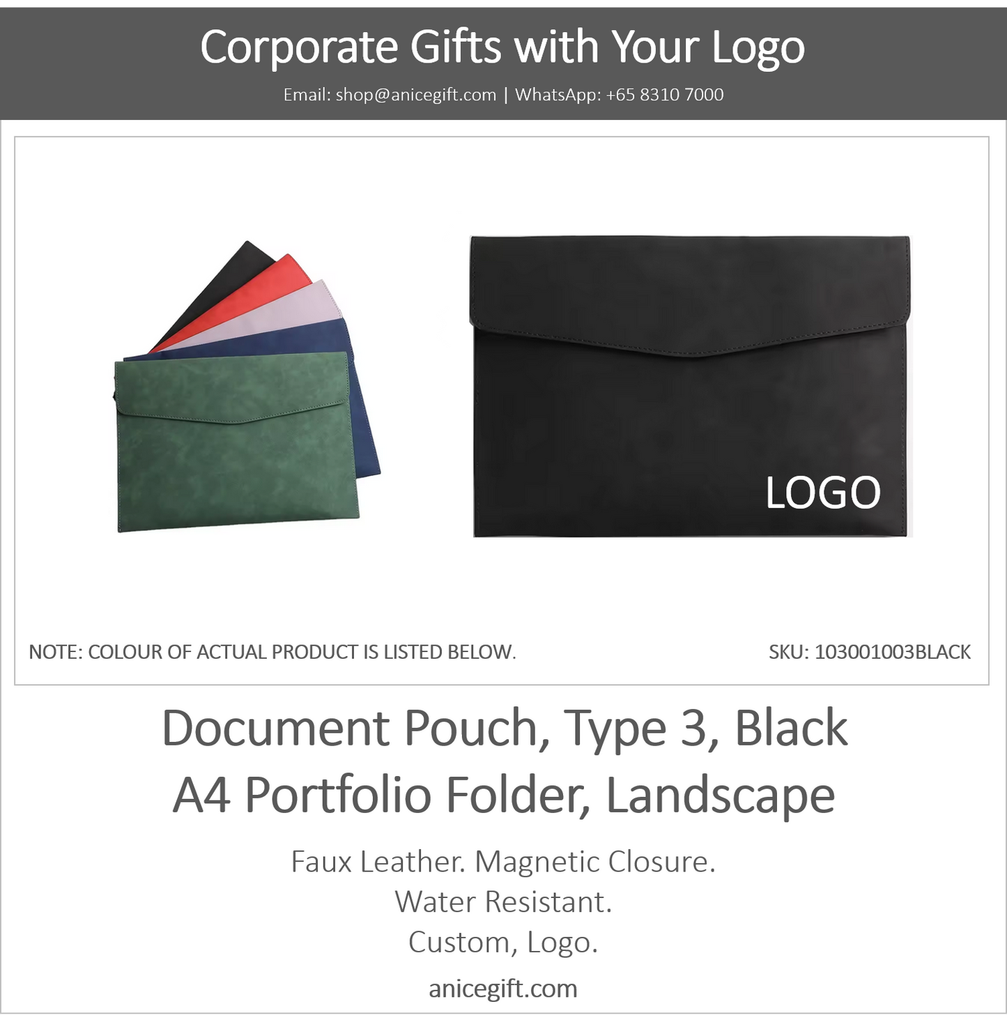 Document Pouch, Type 3, Black | A4 Portfolio Holder, Landscape