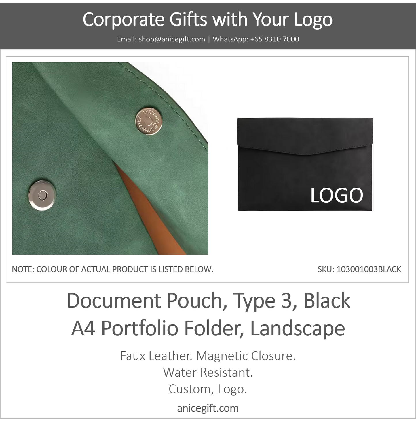 Document Pouch, Type 3, Black | A4 Portfolio Holder, Landscape