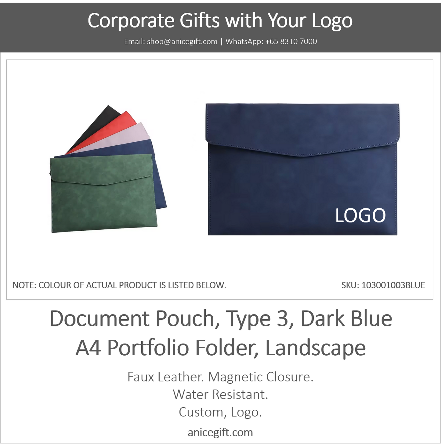 Document Pouch, Type 3, Dark Blue | A4 Portfolio Holder, Landscape
