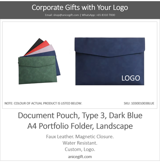 Document Pouch, Type 3, Dark Blue | A4 Portfolio Holder, Landscape