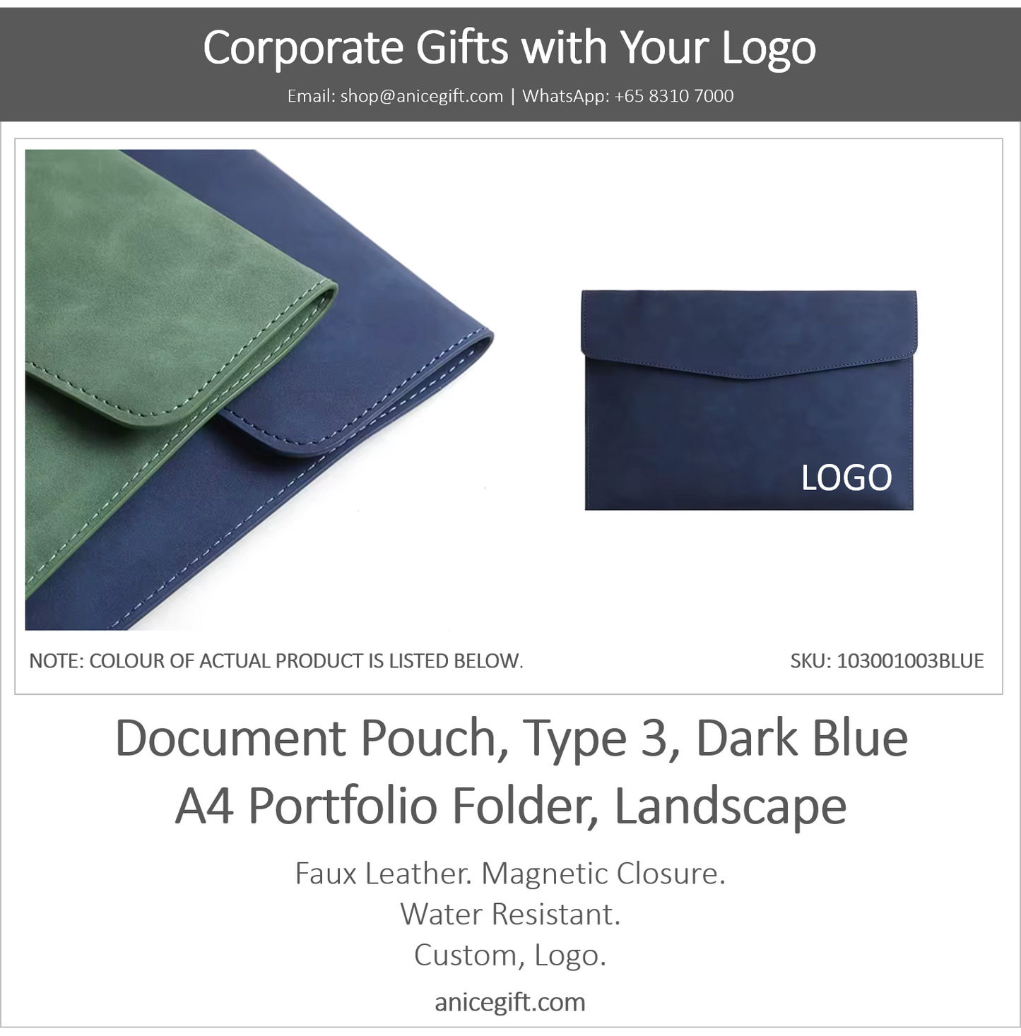 Document Pouch, Type 3, Dark Blue | A4 Portfolio Holder, Landscape