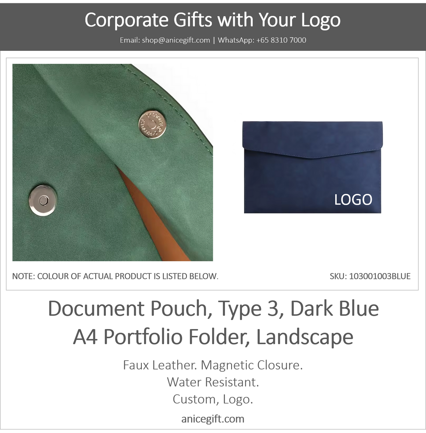 Document Pouch, Type 3, Dark Blue | A4 Portfolio Holder, Landscape