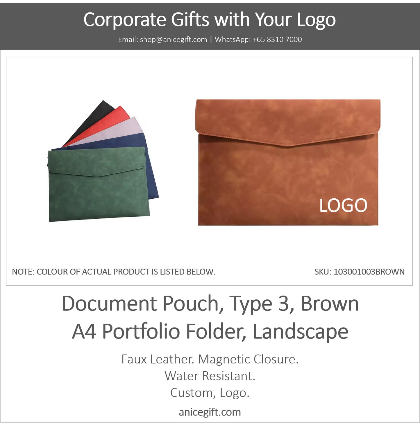 Document Pouch, Type 3, Brown | A4 Portfolio Holder, Landscape