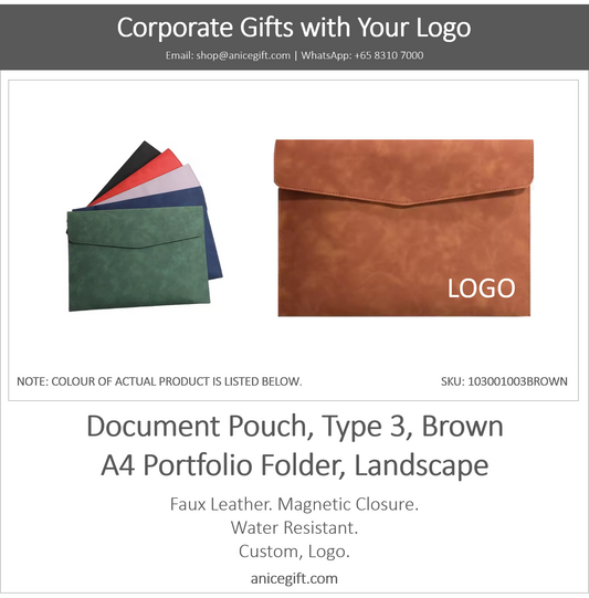 Document Pouch, Type 3, Brown | A4 Portfolio Holder, Landscape