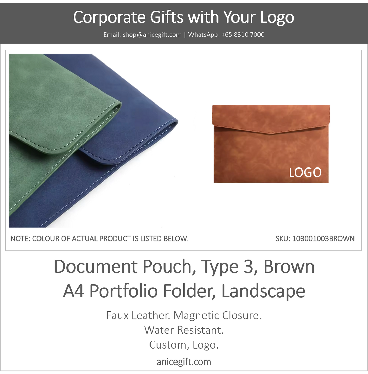 Document Pouch, Type 3, Brown | A4 Portfolio Holder, Landscape