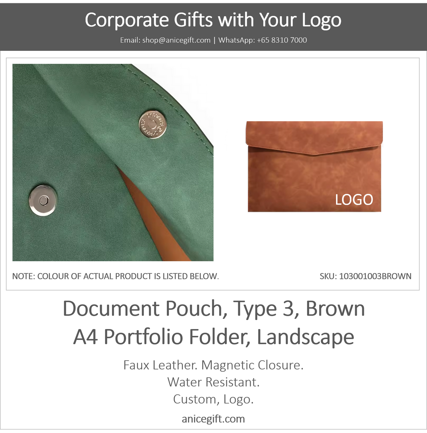 Document Pouch, Type 3, Brown | A4 Portfolio Holder, Landscape