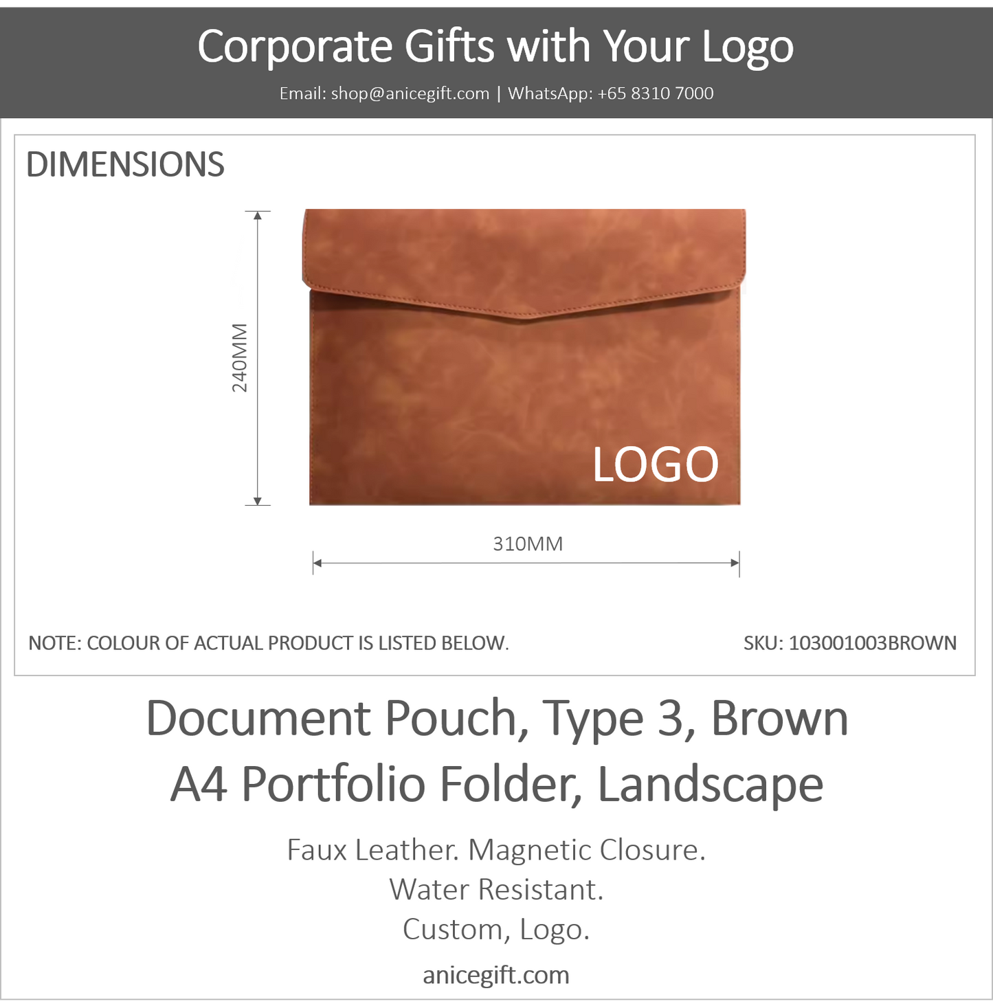 Document Pouch, Type 3, Brown | A4 Portfolio Holder, Landscape