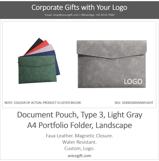 Document Pouch, Type 3, LIght Gray | A4 Portfolio Holder, Landscape
