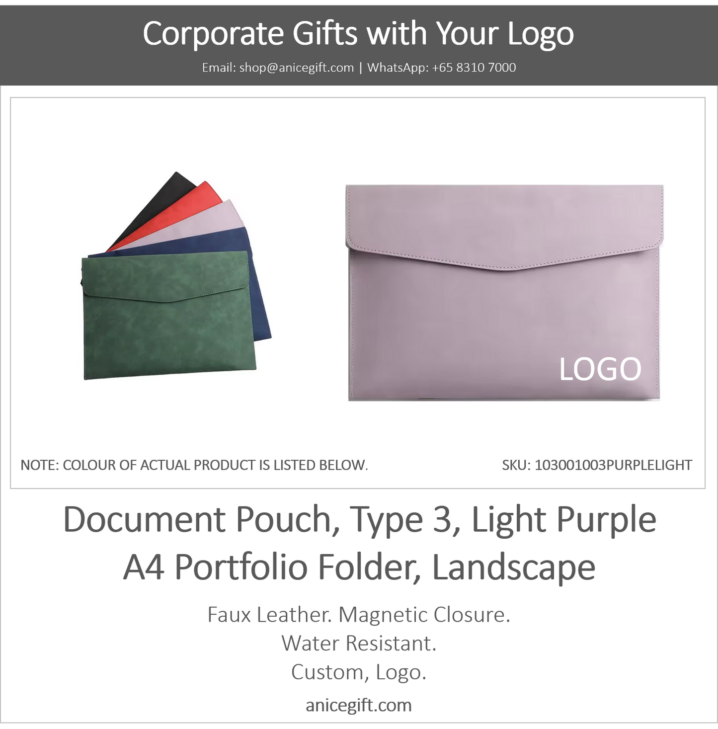 Document Pouch, Type 3, Light Purple | A4 Portfolio Holder, Landscape