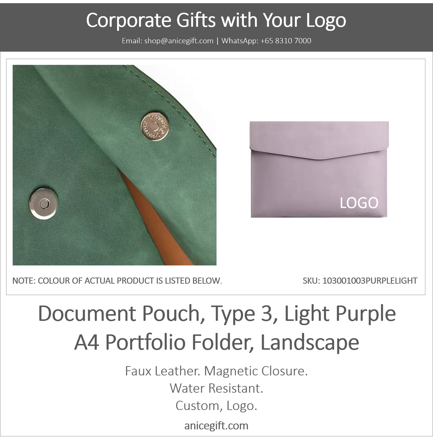 Document Pouch, Type 3, Light Purple | A4 Portfolio Holder, Landscape