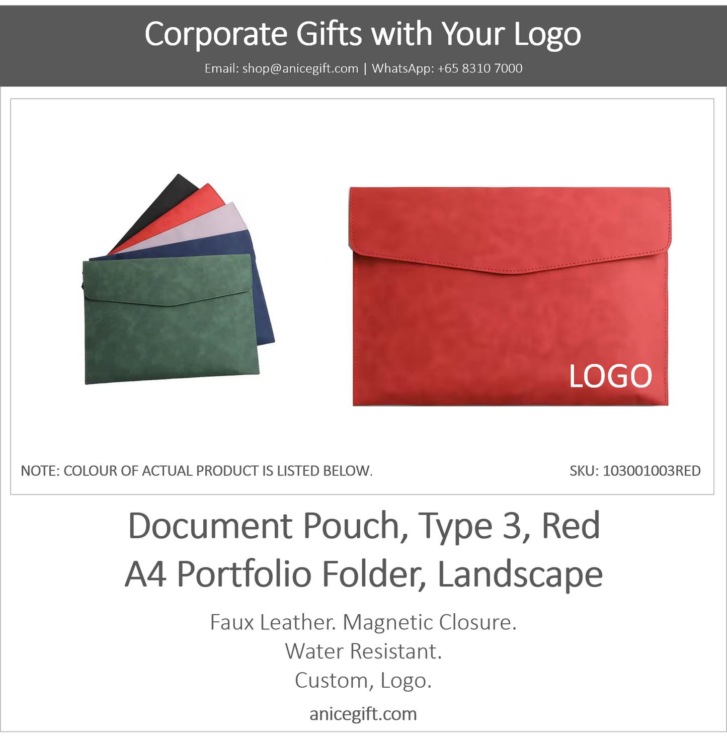 Document Pouch, Type 3, Red | A4 Portfolio Holder, Landscape